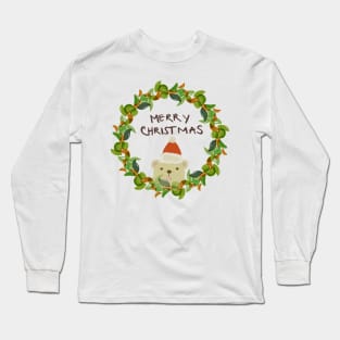 Watercolor Wreath With Bear Long Sleeve T-Shirt